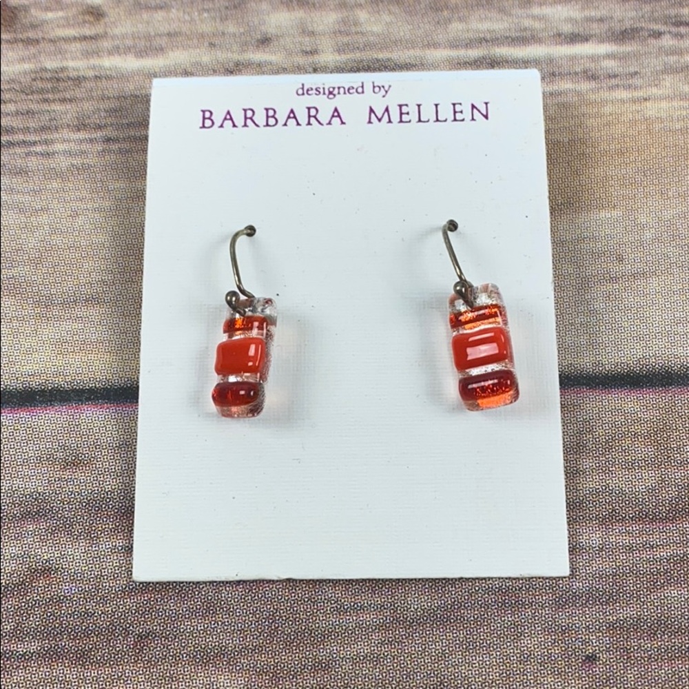 Barbara Mellen Red Glass Earrings. - Picture 2 of 2